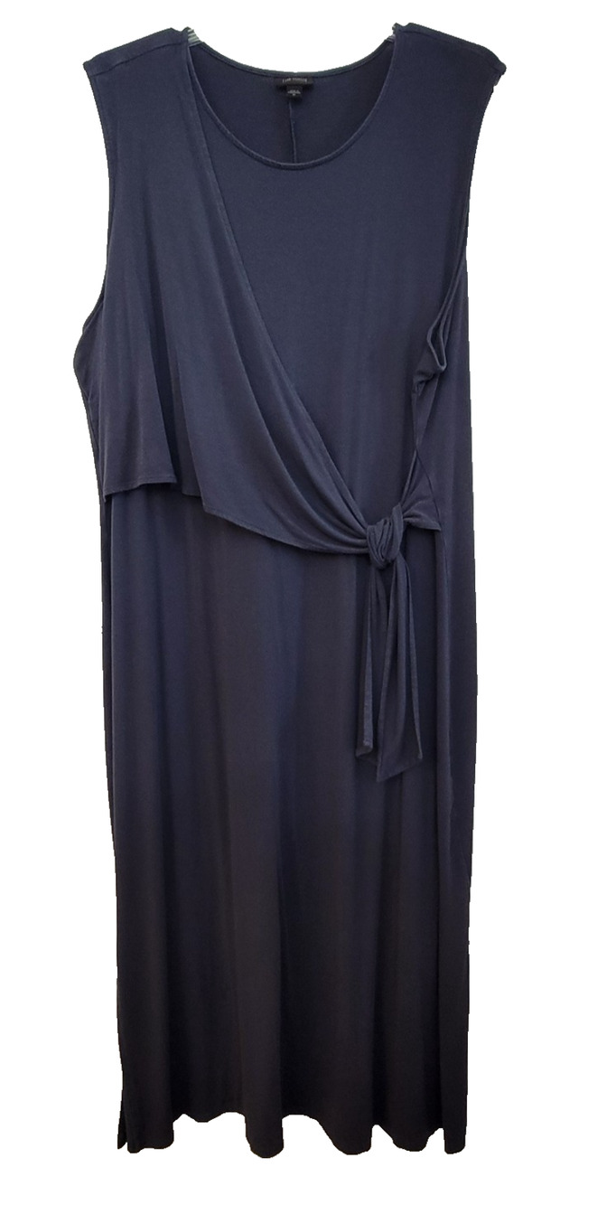 J Jill Wearever Maxi Dress Size 3X Blue Gray Sleeveless Stretch Wrap Tie Comfort